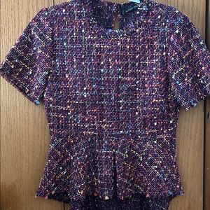Zara Purple Multicolor Tweed Peplum Blouse